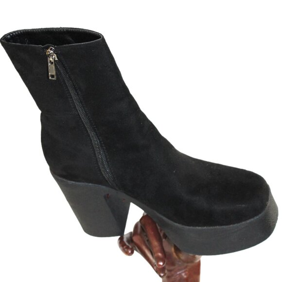 Lamoda Platform Chunky Heel Black Faux Suede Leather Mid Calf Boot, Size… - Picture 2 of 6
